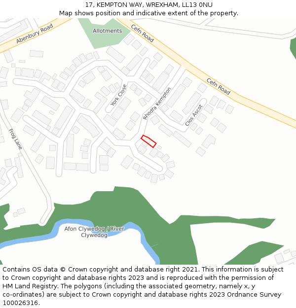 17, KEMPTON WAY, WREXHAM, LL13 0NU: Location map and indicative extent of plot