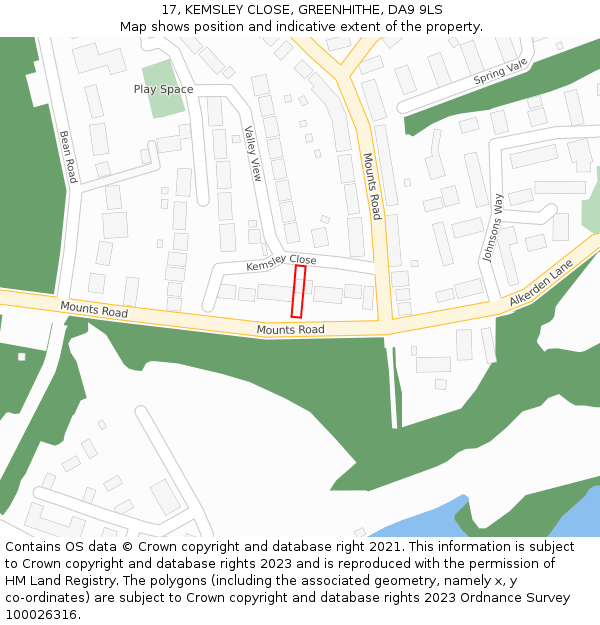 17, KEMSLEY CLOSE, GREENHITHE, DA9 9LS: Location map and indicative extent of plot