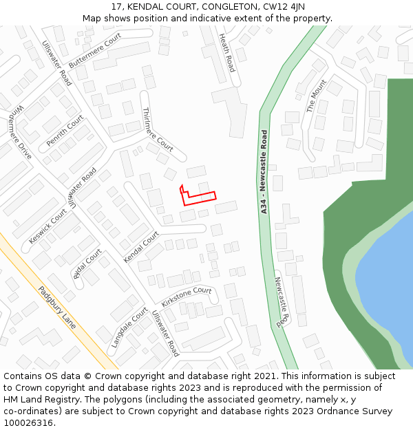 17, KENDAL COURT, CONGLETON, CW12 4JN: Location map and indicative extent of plot