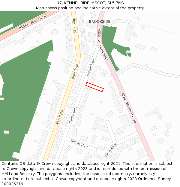 17, KENNEL RIDE, ASCOT, SL5 7NS: Location map and indicative extent of plot