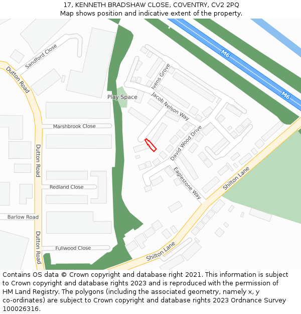 17, KENNETH BRADSHAW CLOSE, COVENTRY, CV2 2PQ: Location map and indicative extent of plot
