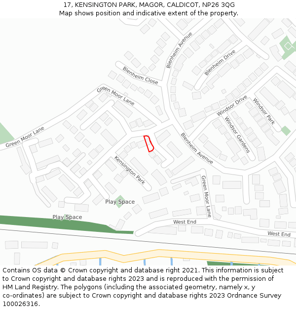 17, KENSINGTON PARK, MAGOR, CALDICOT, NP26 3QG: Location map and indicative extent of plot