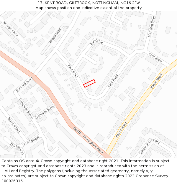 17, KENT ROAD, GILTBROOK, NOTTINGHAM, NG16 2FW: Location map and indicative extent of plot