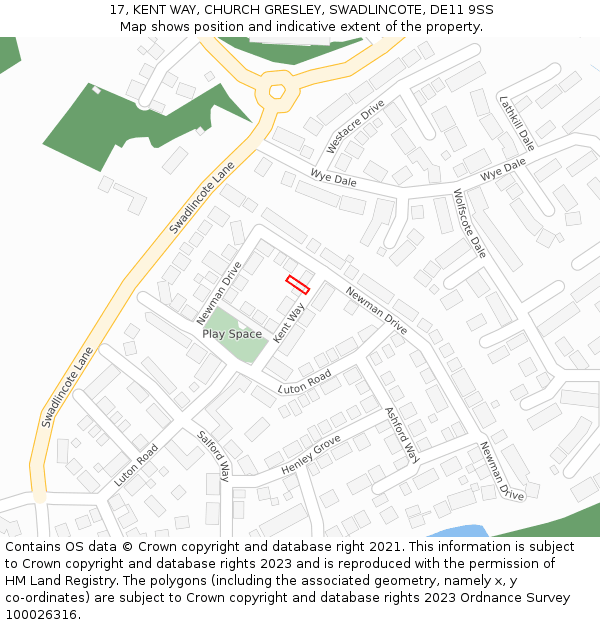 17, KENT WAY, CHURCH GRESLEY, SWADLINCOTE, DE11 9SS: Location map and indicative extent of plot