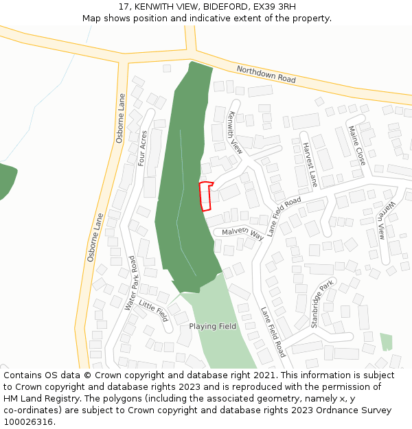 17, KENWITH VIEW, BIDEFORD, EX39 3RH: Location map and indicative extent of plot