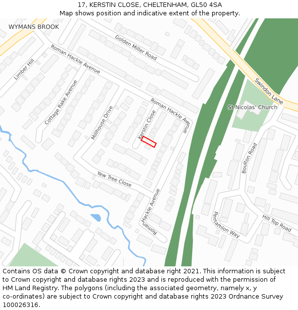 17, KERSTIN CLOSE, CHELTENHAM, GL50 4SA: Location map and indicative extent of plot