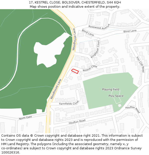 17, KESTREL CLOSE, BOLSOVER, CHESTERFIELD, S44 6QH: Location map and indicative extent of plot