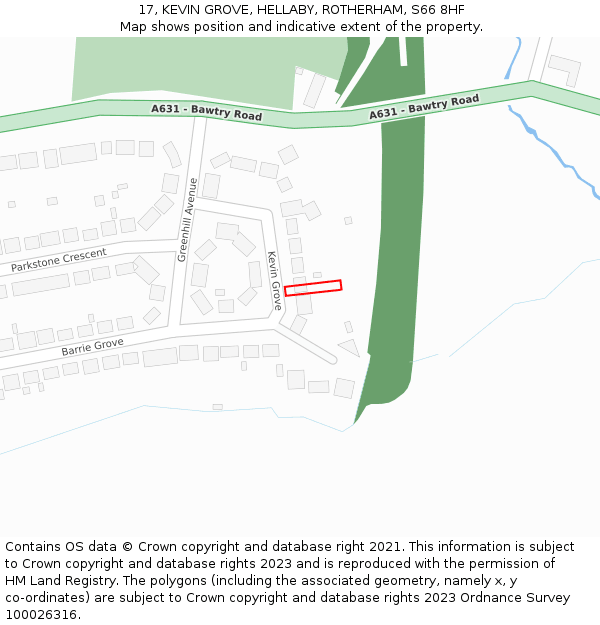 17, KEVIN GROVE, HELLABY, ROTHERHAM, S66 8HF: Location map and indicative extent of plot