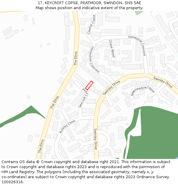 17, KEYCROFT COPSE, PEATMOOR, SWINDON, SN5 5AE: Location map and indicative extent of plot