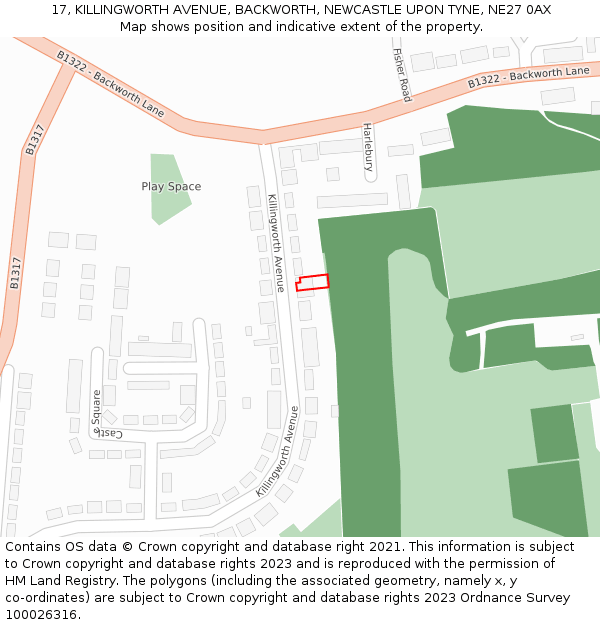 17, KILLINGWORTH AVENUE, BACKWORTH, NEWCASTLE UPON TYNE, NE27 0AX: Location map and indicative extent of plot