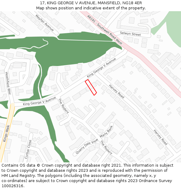 17, KING GEORGE V AVENUE, MANSFIELD, NG18 4ER: Location map and indicative extent of plot