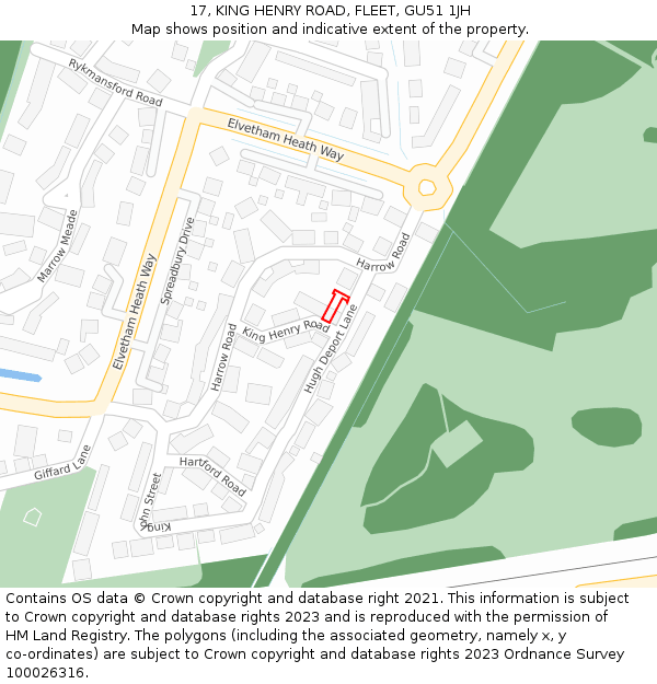 17, KING HENRY ROAD, FLEET, GU51 1JH: Location map and indicative extent of plot