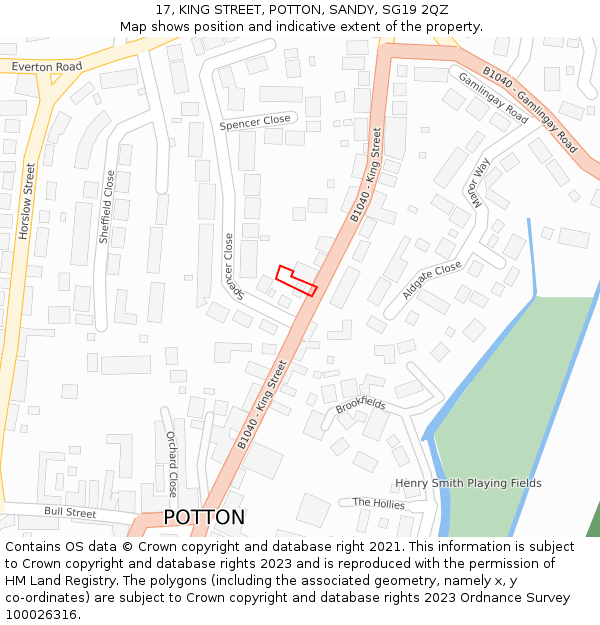 17, KING STREET, POTTON, SANDY, SG19 2QZ: Location map and indicative extent of plot