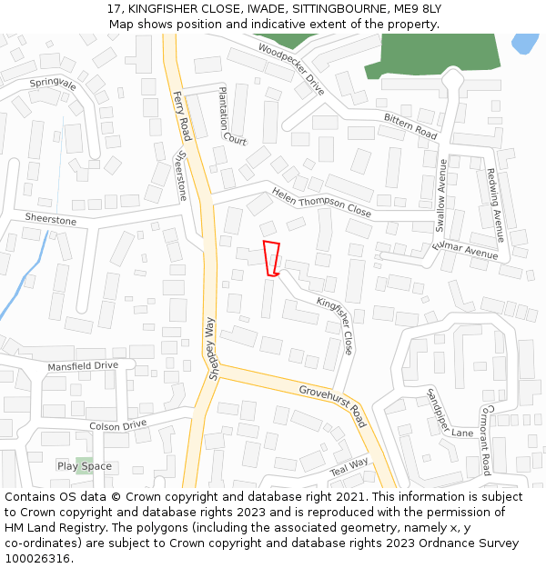 17, KINGFISHER CLOSE, IWADE, SITTINGBOURNE, ME9 8LY: Location map and indicative extent of plot