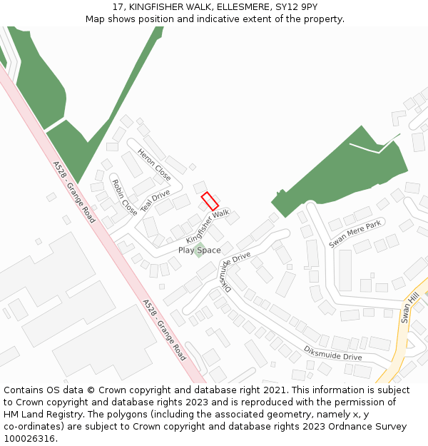 17, KINGFISHER WALK, ELLESMERE, SY12 9PY: Location map and indicative extent of plot