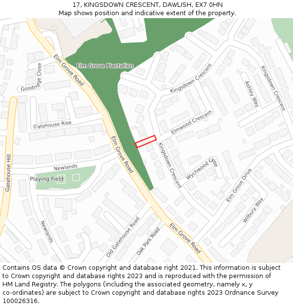 17, KINGSDOWN CRESCENT, DAWLISH, EX7 0HN: Location map and indicative extent of plot