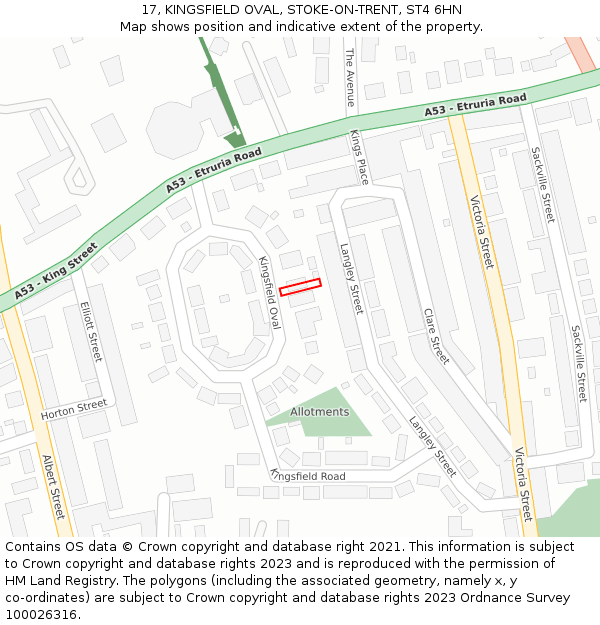 17, KINGSFIELD OVAL, STOKE-ON-TRENT, ST4 6HN: Location map and indicative extent of plot