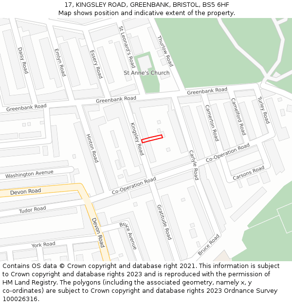 17, KINGSLEY ROAD, GREENBANK, BRISTOL, BS5 6HF: Location map and indicative extent of plot