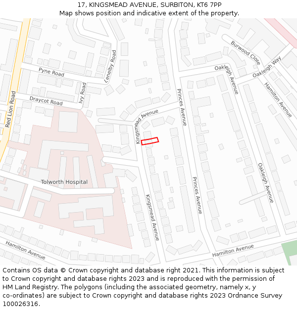 17, KINGSMEAD AVENUE, SURBITON, KT6 7PP: Location map and indicative extent of plot