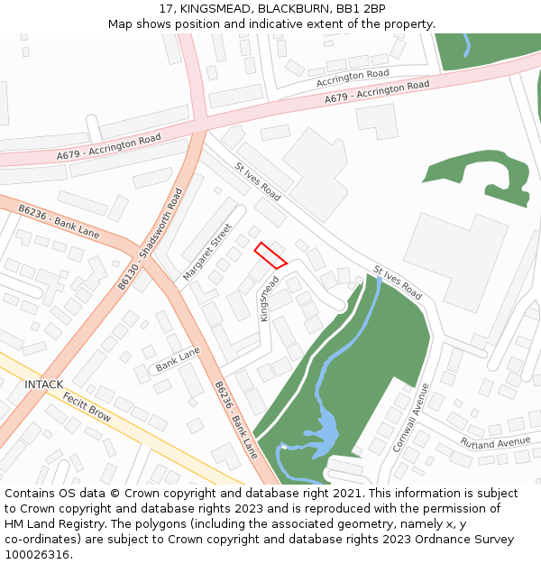 17, KINGSMEAD, BLACKBURN, BB1 2BP: Location map and indicative extent of plot