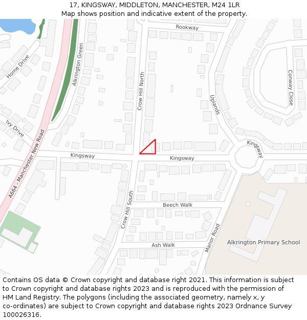 17, KINGSWAY, MIDDLETON, MANCHESTER, M24 1LR: Location map and indicative extent of plot