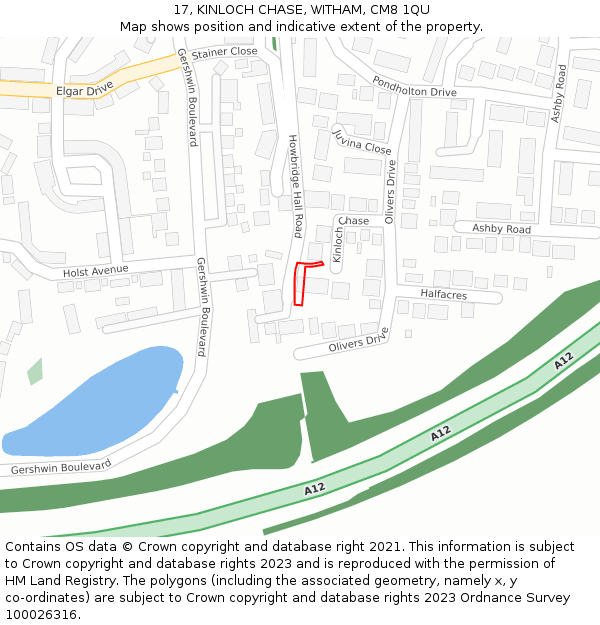 17, KINLOCH CHASE, WITHAM, CM8 1QU: Location map and indicative extent of plot