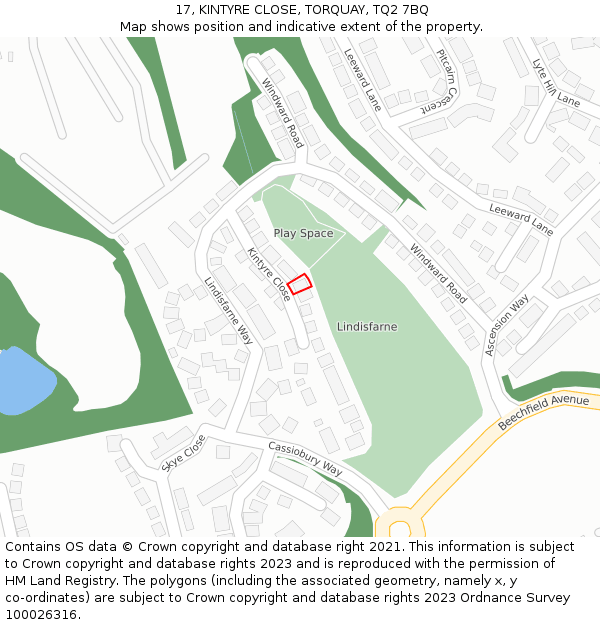 17, KINTYRE CLOSE, TORQUAY, TQ2 7BQ: Location map and indicative extent of plot