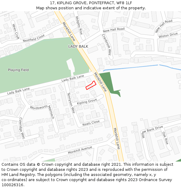 17, KIPLING GROVE, PONTEFRACT, WF8 1LF: Location map and indicative extent of plot