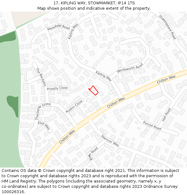 17, KIPLING WAY, STOWMARKET, IP14 1TS: Location map and indicative extent of plot