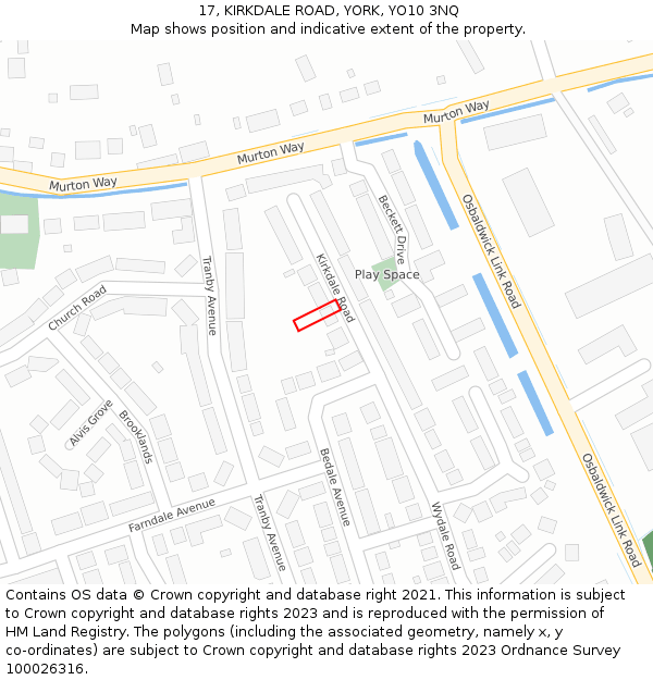 17, KIRKDALE ROAD, YORK, YO10 3NQ: Location map and indicative extent of plot