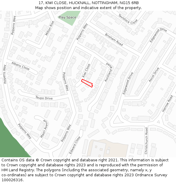 17, KIWI CLOSE, HUCKNALL, NOTTINGHAM, NG15 6RB: Location map and indicative extent of plot