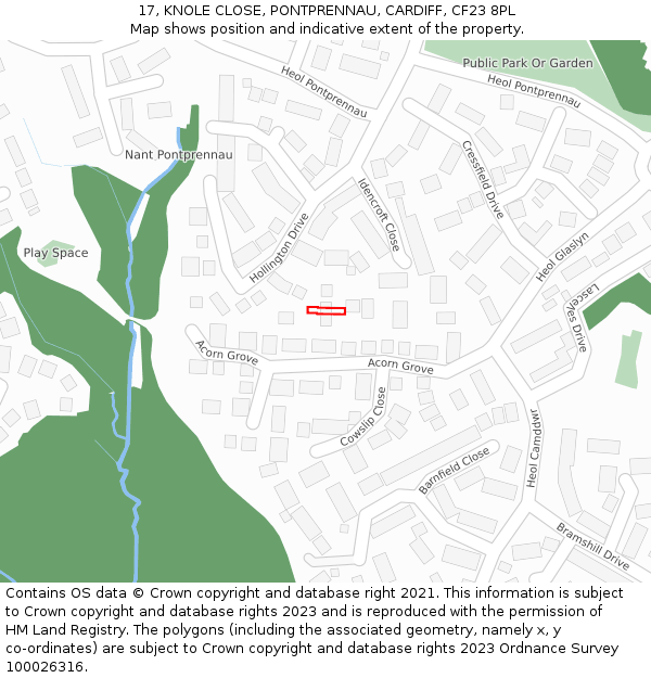 17, KNOLE CLOSE, PONTPRENNAU, CARDIFF, CF23 8PL: Location map and indicative extent of plot