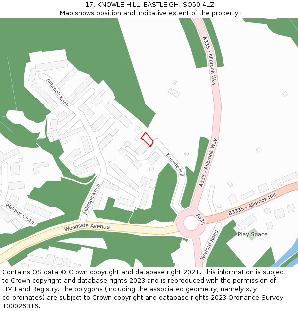 17, KNOWLE HILL, EASTLEIGH, SO50 4LZ: Location map and indicative extent of plot