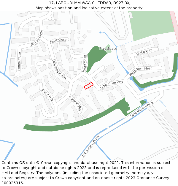 17, LABOURHAM WAY, CHEDDAR, BS27 3XJ: Location map and indicative extent of plot