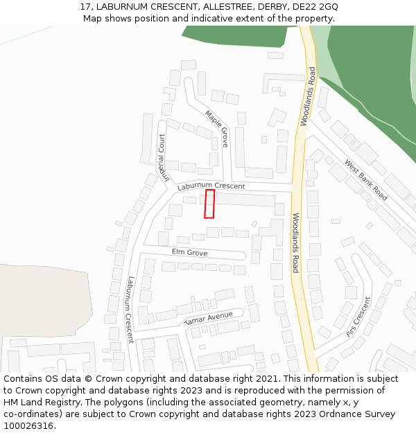 17, LABURNUM CRESCENT, ALLESTREE, DERBY, DE22 2GQ: Location map and indicative extent of plot