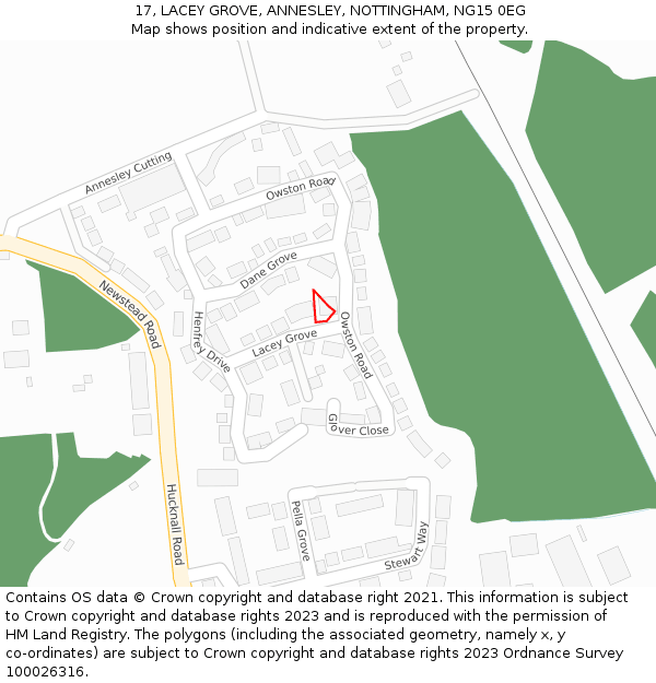 17, LACEY GROVE, ANNESLEY, NOTTINGHAM, NG15 0EG: Location map and indicative extent of plot