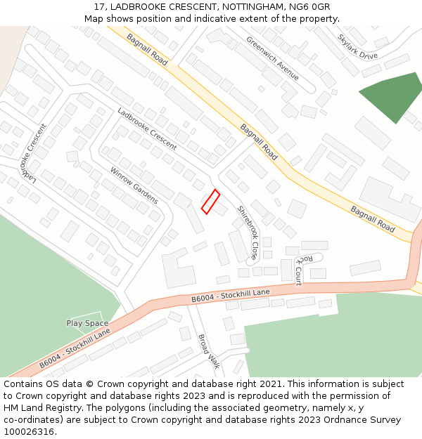 17, LADBROOKE CRESCENT, NOTTINGHAM, NG6 0GR: Location map and indicative extent of plot