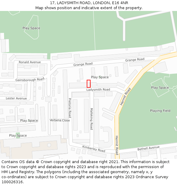 17, LADYSMITH ROAD, LONDON, E16 4NR: Location map and indicative extent of plot