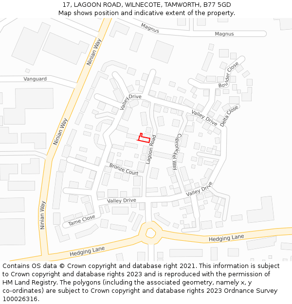 17, LAGOON ROAD, WILNECOTE, TAMWORTH, B77 5GD: Location map and indicative extent of plot