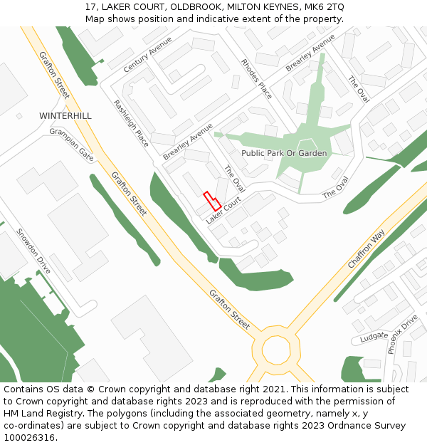 17, LAKER COURT, OLDBROOK, MILTON KEYNES, MK6 2TQ: Location map and indicative extent of plot