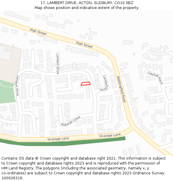 17, LAMBERT DRIVE, ACTON, SUDBURY, CO10 0BZ: Location map and indicative extent of plot