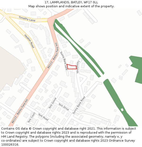 17, LAMPLANDS, BATLEY, WF17 0LL: Location map and indicative extent of plot