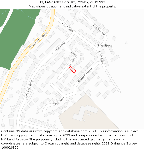 17, LANCASTER COURT, LYDNEY, GL15 5SZ: Location map and indicative extent of plot