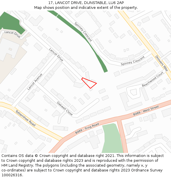 17, LANCOT DRIVE, DUNSTABLE, LU6 2AP: Location map and indicative extent of plot
