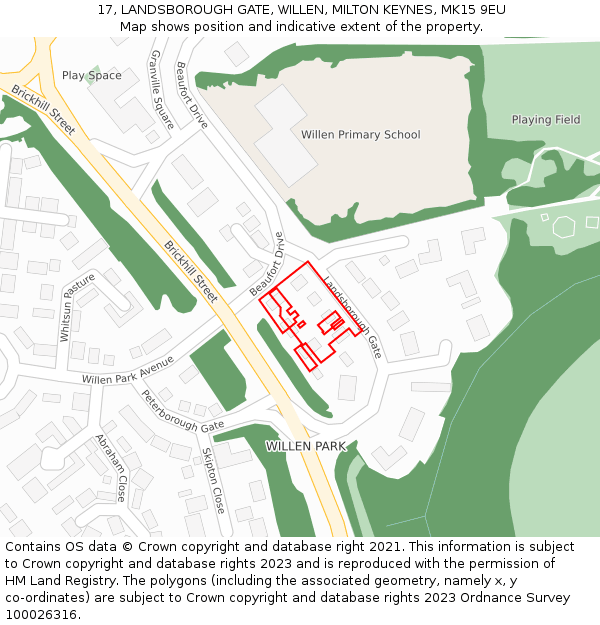 17, LANDSBOROUGH GATE, WILLEN, MILTON KEYNES, MK15 9EU: Location map and indicative extent of plot