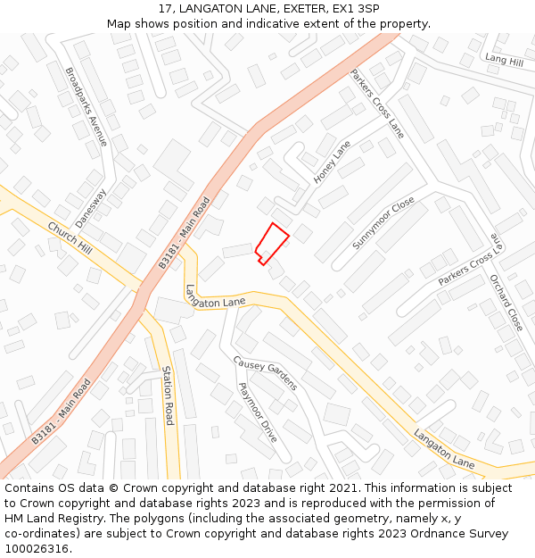 17, LANGATON LANE, EXETER, EX1 3SP: Location map and indicative extent of plot