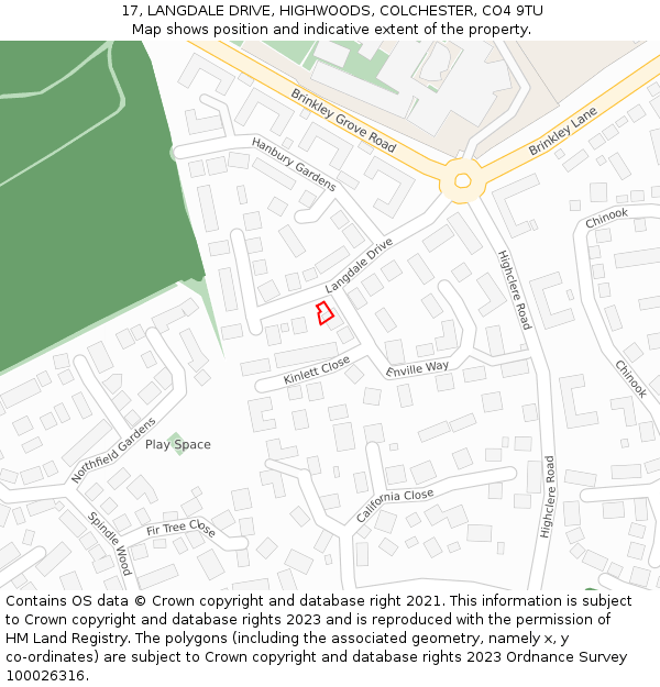 17, LANGDALE DRIVE, HIGHWOODS, COLCHESTER, CO4 9TU: Location map and indicative extent of plot