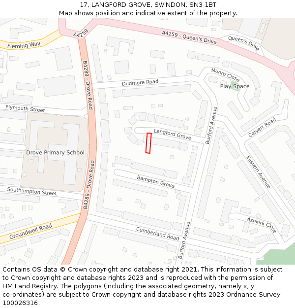 17, LANGFORD GROVE, SWINDON, SN3 1BT: Location map and indicative extent of plot