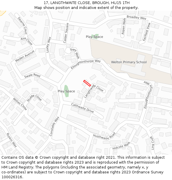 17, LANGTHWAITE CLOSE, BROUGH, HU15 1TH: Location map and indicative extent of plot