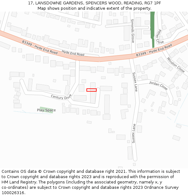 17, LANSDOWNE GARDENS, SPENCERS WOOD, READING, RG7 1PF: Location map and indicative extent of plot